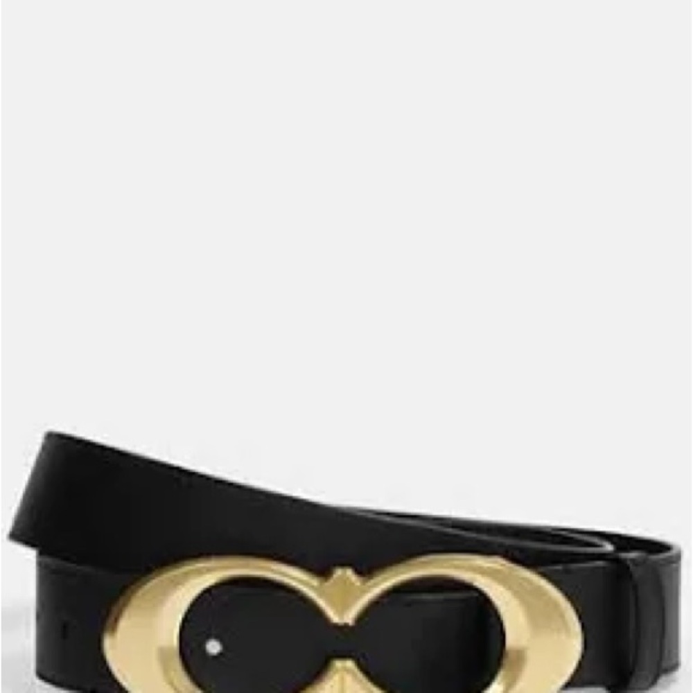 Small Coach Black & Gold Leather Signature  Buckle Belt Infinity Buckle 25mm